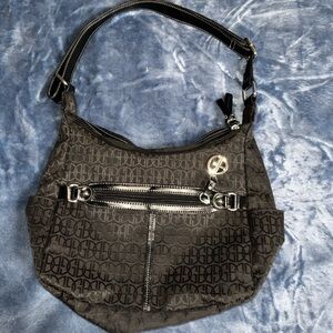 Giani Bernini Black Monogram Hobo with Silver-Tone Hardware